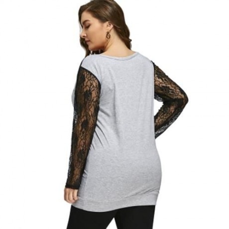 HALLOWEEN PLUS SIZE LACE SKULL LONGLINE SWEATSHIRT (BLACK AND GREY)
