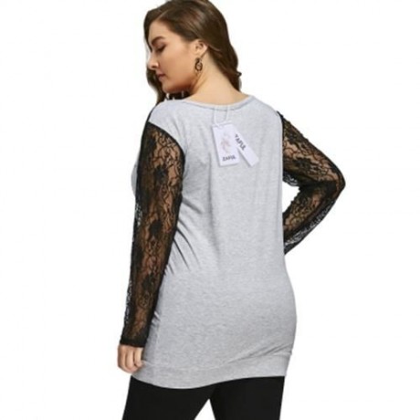 HALLOWEEN PLUS SIZE LACE SKULL LONGLINE SWEATSHIRT (BLACK AND GREY)