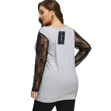 HALLOWEEN PLUS SIZE LACE SKULL LONGLINE SWEATSHIRT (BLACK AND GREY)