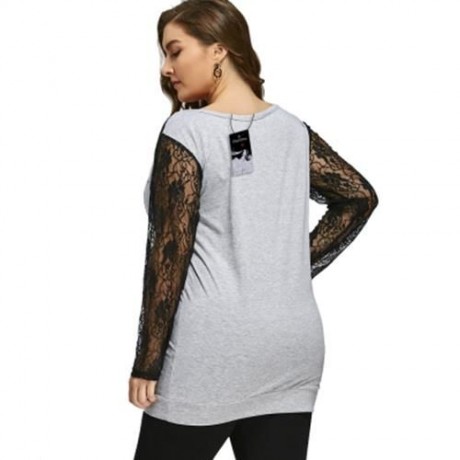 HALLOWEEN PLUS SIZE LACE SKULL LONGLINE SWEATSHIRT (BLACK AND GREY)