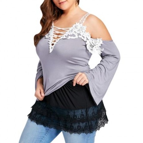 PLUS SIZE TIERED SHEER LACE EXTENDER SKIRT (BLACK)