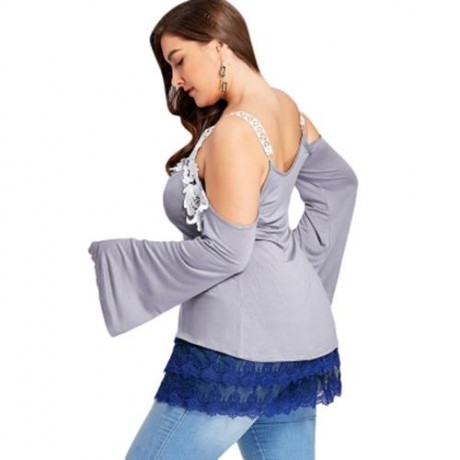 PLUS SIZE TIERED SHEER LACE EXTENDER SKIRT (BLUE)
