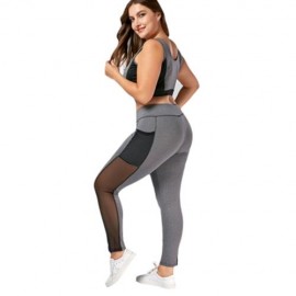 PLUS SIZE WIREFREE BRA AND MESH PANEL LEGGINGS (GRAY)