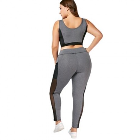 PLUS SIZE WIREFREE BRA AND MESH PANEL LEGGINGS (GRAY)