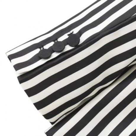 TURN-DOWN COLLAR LONG SLEEVE STRIPED POCKET WOMEN SUIT (BLACK)