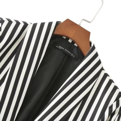 TURN-DOWN COLLAR LONG SLEEVE STRIPED POCKET WOMEN SUIT (BLACK)