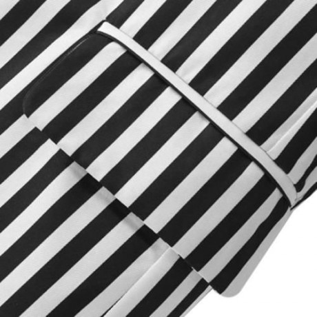 TURN-DOWN COLLAR LONG SLEEVE STRIPED POCKET WOMEN SUIT (BLACK)