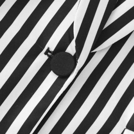 TURN-DOWN COLLAR LONG SLEEVE STRIPED POCKET WOMEN SUIT (BLACK)