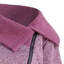 PLUS SIZE FLEECE OBLIQUE ZIPPER TURN DOWN HOODIE (PURPLISH RED)