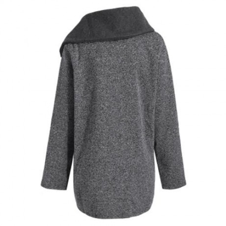 PLUS SIZE FLEECE OBLIQUE ZIPPER TURN DOWN HOODIE (GREY AND DARK GREY)