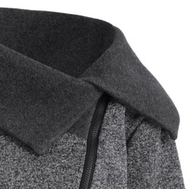 PLUS SIZE FLEECE OBLIQUE ZIPPER TURN DOWN HOODIE (GREY AND DARK GREY)