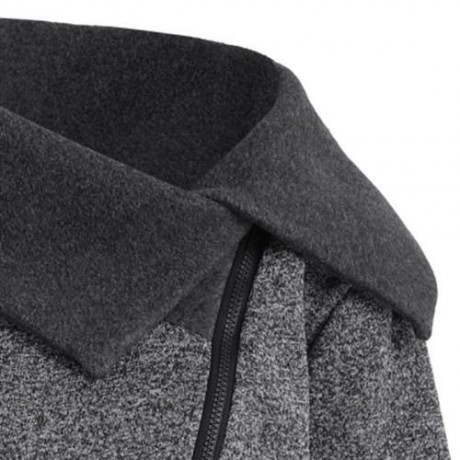 PLUS SIZE FLEECE OBLIQUE ZIPPER TURN DOWN HOODIE (GREY AND DARK GREY)