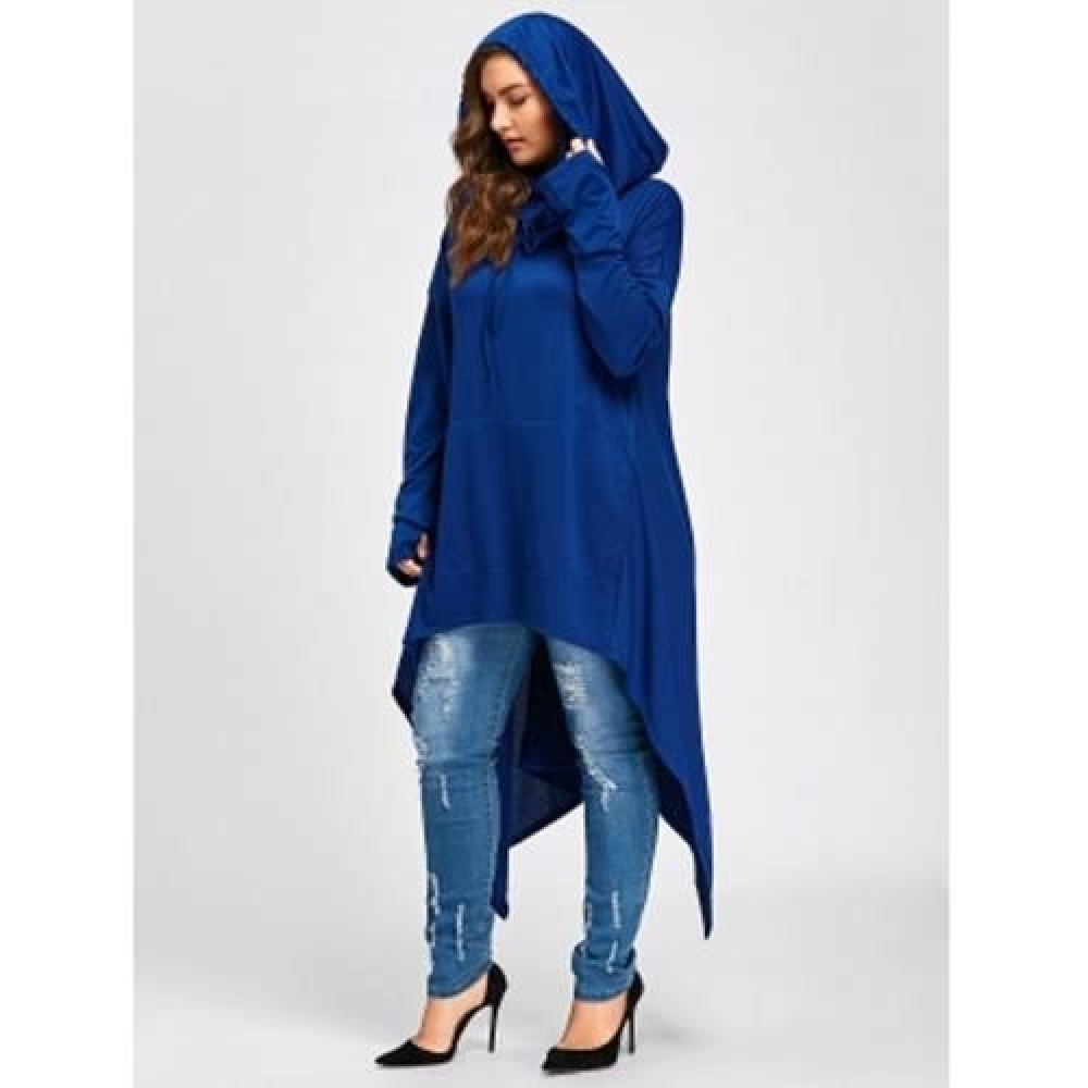 PLUS SIZE CONVERTIBLE NECK LONG HIGH LOW TOP (BLUE)