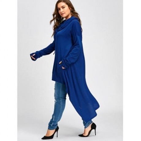PLUS SIZE CONVERTIBLE NECK LONG HIGH LOW TOP (BLUE)