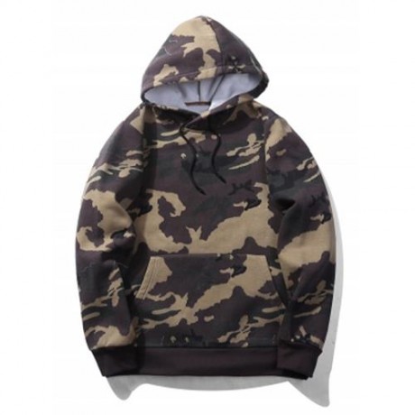 HOODED CAMOUFLAGE FLEECE POCKET HOODIE (KHAKI)
