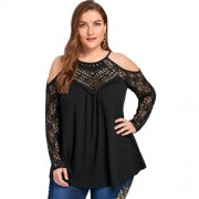 PLUS SIZE LACE TRIM COLD SHOULDER TOP (BLACK)