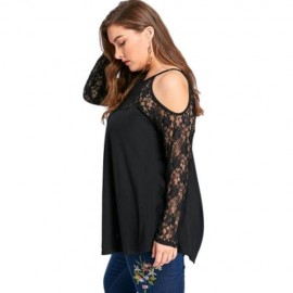 PLUS SIZE LACE TRIM COLD SHOULDER TOP (BLACK)