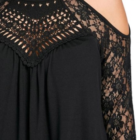 PLUS SIZE LACE TRIM COLD SHOULDER TOP (BLACK)