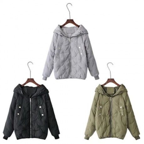 TRENDY HOODED LONG SLEEVE ZIPPER WOMEN COAT (BLACK)