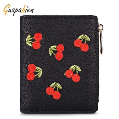 GUAPABIEN WOMEN ZIPPER PU LEATHER PURSE WALLET CARD HOLDER (BLACK)
