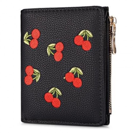 GUAPABIEN WOMEN ZIPPER PU LEATHER PURSE WALLET CARD HOLDER (BLACK)