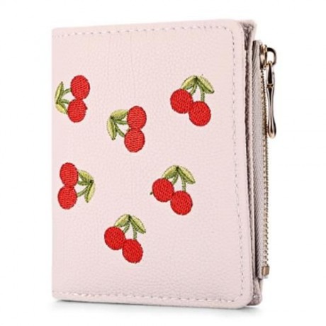 GUAPABIEN WOMEN ZIPPER PU LEATHER PURSE WALLET CARD HOLDER (LIGHT PINK)