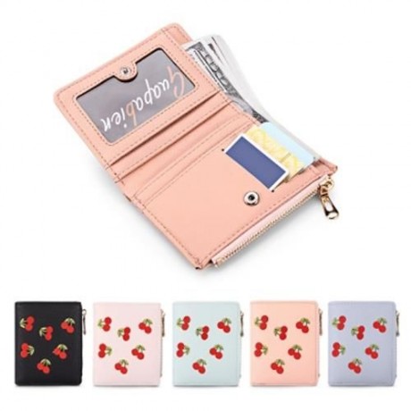 GUAPABIEN WOMEN ZIPPER PU LEATHER PURSE WALLET CARD HOLDER (LIGHT PINK)