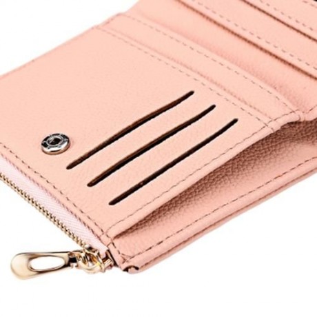 GUAPABIEN WOMEN ZIPPER PU LEATHER PURSE WALLET CARD HOLDER (DEEP PINK)