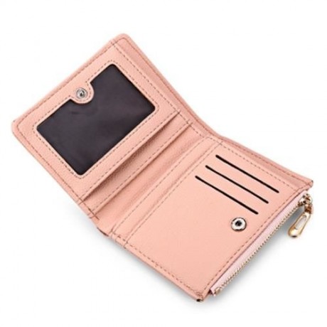 GUAPABIEN WOMEN ZIPPER PU LEATHER PURSE WALLET CARD HOLDER (DEEP PINK)