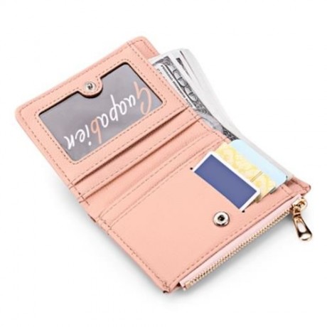 GUAPABIEN WOMEN ZIPPER PU LEATHER PURSE WALLET CARD HOLDER (DEEP PINK)