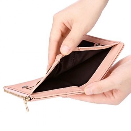 GUAPABIEN WOMEN ZIPPER PU LEATHER PURSE WALLET CARD HOLDER (DEEP PINK)