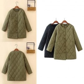 TRENDY ROUND COLLAR LONG SLEEVE POCKET WOMEN COAT (BLACK)