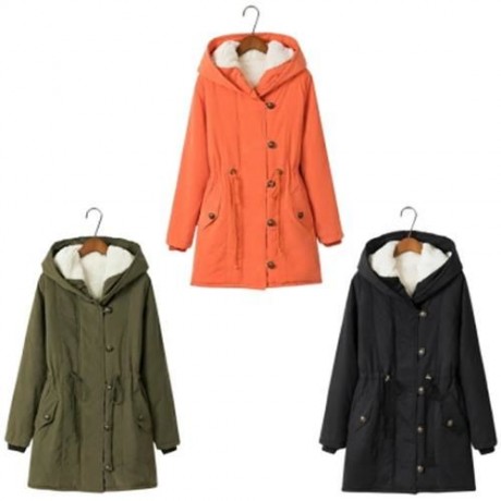 STYLISH HOODED LONG SLEEVE FLEECE PARKA WOMEN COAT (ORANGE)