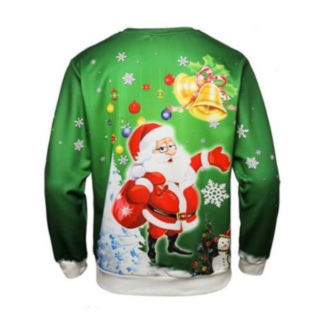 CREW NECK CHRISTMAS SANTA BELL PRINT PULLOVER SWEATSHIRT (COLORMIX)