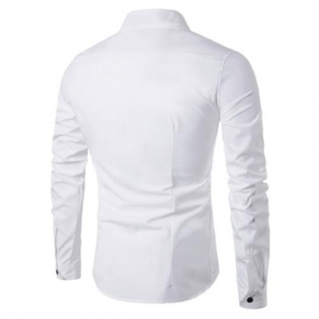 STAND COLLAR OBLIQUE PLACKET LONG SLEEVE SHIRT (RED)