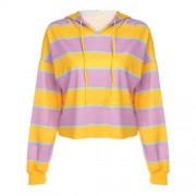 TRENDY HOODED LONG SLEEVE STRIPED WOMEN SHORT HOODIE (YELLOW)