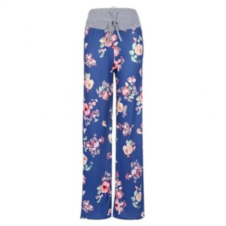 TRENDY ELASTIC WAIST FLORAL PRINT WOMEN PANTS (LIGHT BLUE)