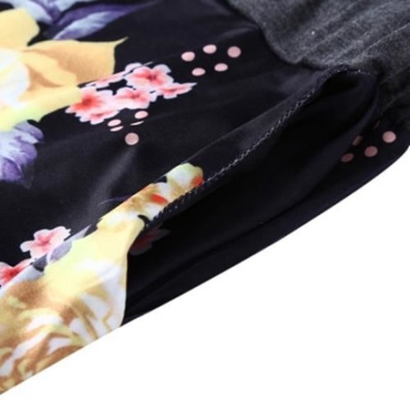 STYLISH MID WAIST FLORAL PRINT WIDE-LEG POCKET WOMEN PANTS (BLACK)