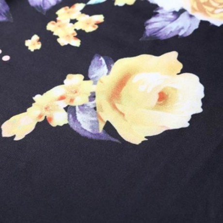 STYLISH MID WAIST FLORAL PRINT WIDE-LEG POCKET WOMEN PANTS (BLACK)