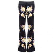 STYLISH MID WAIST FLORAL PRINT WIDE-LEG POCKET WOMEN PANTS (BLACK)