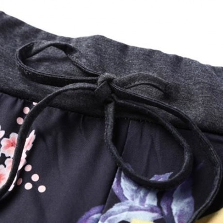 STYLISH MID WAIST FLORAL PRINT WIDE-LEG POCKET WOMEN PANTS (BLACK)