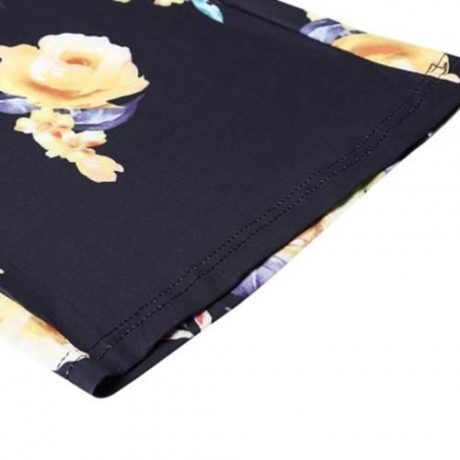 STYLISH MID WAIST FLORAL PRINT WIDE-LEG POCKET WOMEN PANTS (BLACK)