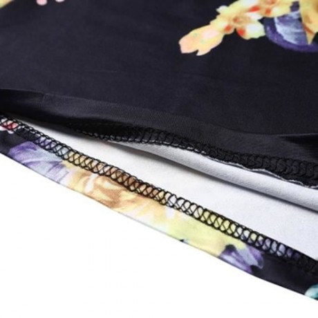 STYLISH MID WAIST FLORAL PRINT WIDE-LEG POCKET WOMEN PANTS (BLACK)