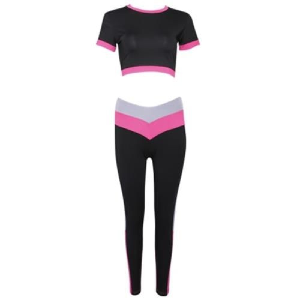 FEMALE FIT MIDRIFF ROUND NECK SHORTS ELASTIC PANTS SPORTS SUIT (RED)