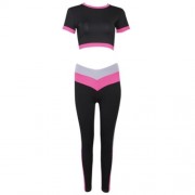 FEMALE FIT MIDRIFF ROUND NECK SHORTS ELASTIC PANTS SPORTS SUIT (RED)