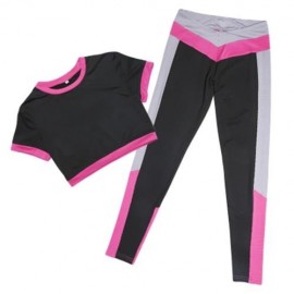 FEMALE FIT MIDRIFF ROUND NECK SHORTS ELASTIC PANTS SPORTS SUIT (RED)
