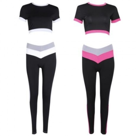 FEMALE FIT MIDRIFF ROUND NECK SHORTS ELASTIC PANTS SPORTS SUIT (RED)