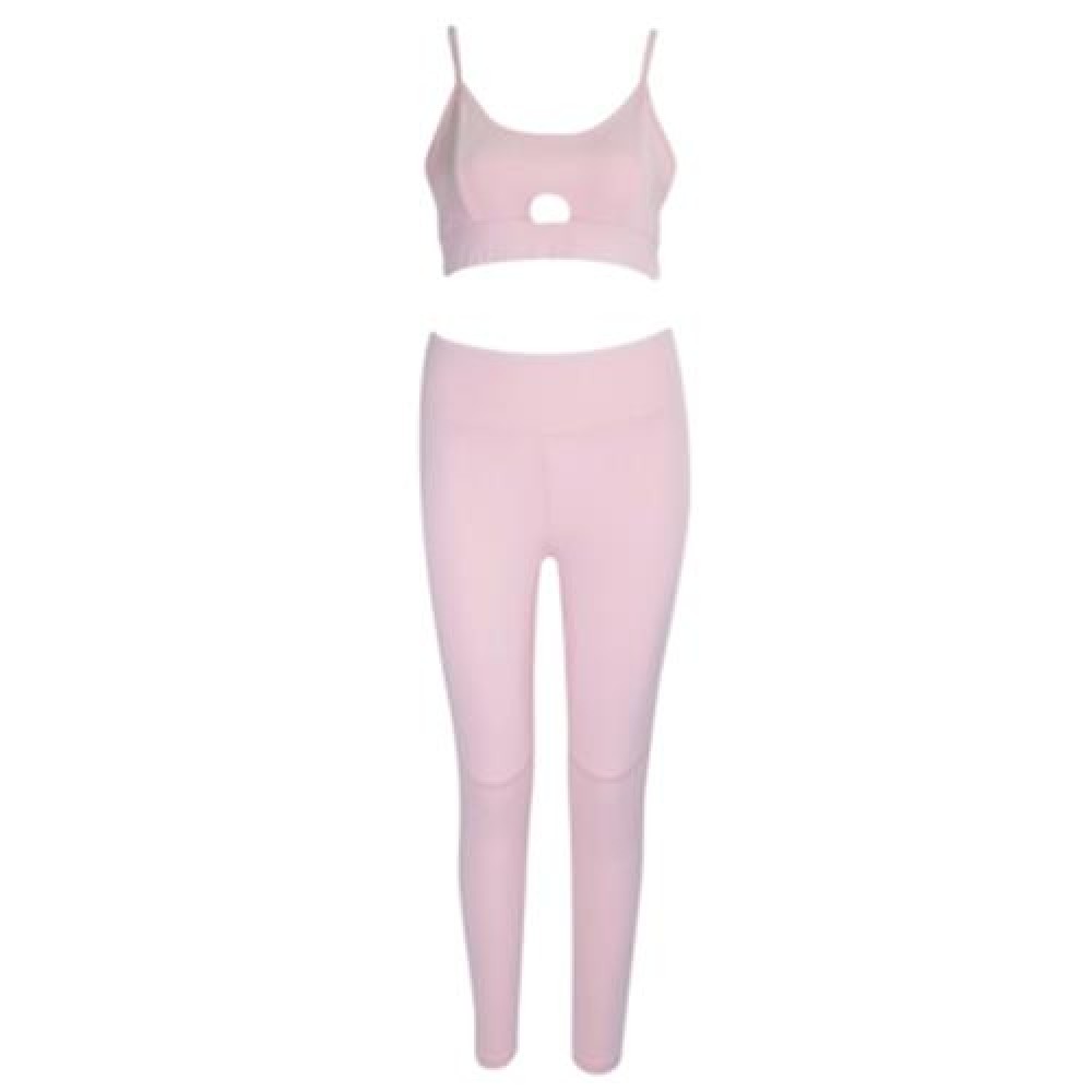 FEMALE YOGA SUIT SHORT HOLLOW OUT CAMISOLE LONG LEGGINGS (PINK)