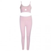 FEMALE YOGA SUIT SHORT HOLLOW OUT CAMISOLE LONG LEGGINGS (PINK)