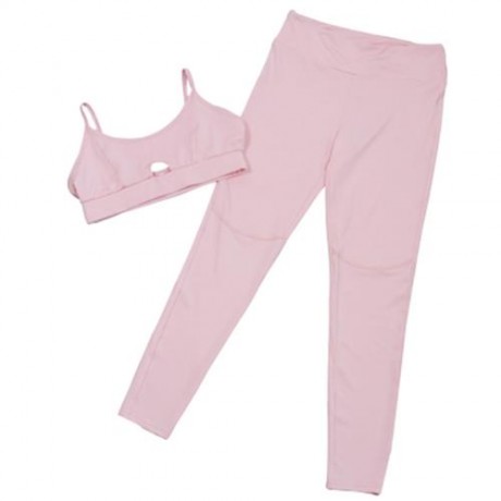 FEMALE YOGA SUIT SHORT HOLLOW OUT CAMISOLE LONG LEGGINGS (PINK)